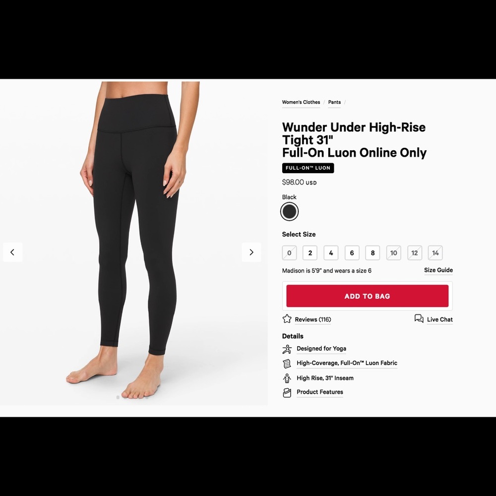 Lululemon Wunder under high-rise tight